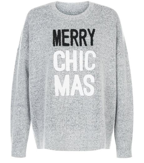 Pale Grey Merry Chic Mas Jumper | New Look