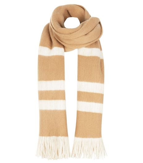 Camel Stripe Tassel Hem Scarf | New Look