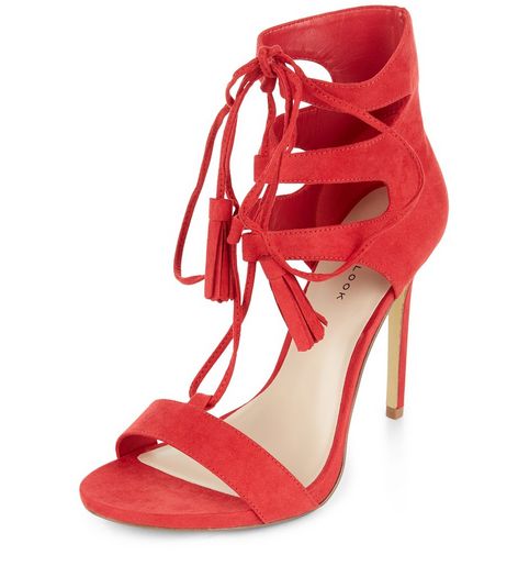 Red Ghillie Heeled Sandals | New Look