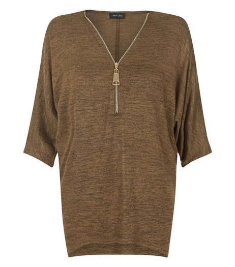 Khaki Zip Space Dye Top | New Look