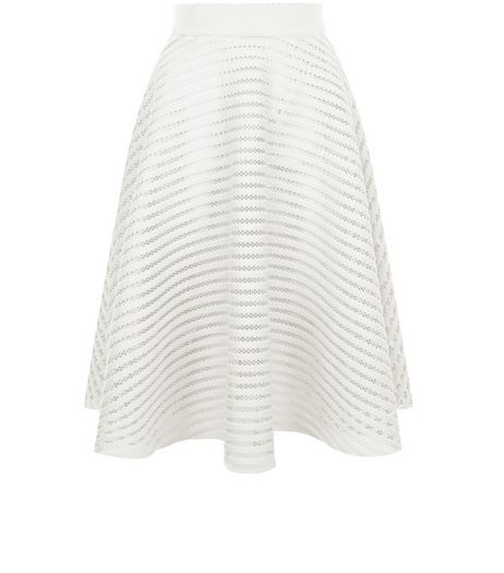 White Mesh Stripe Midi Skirt | New Look