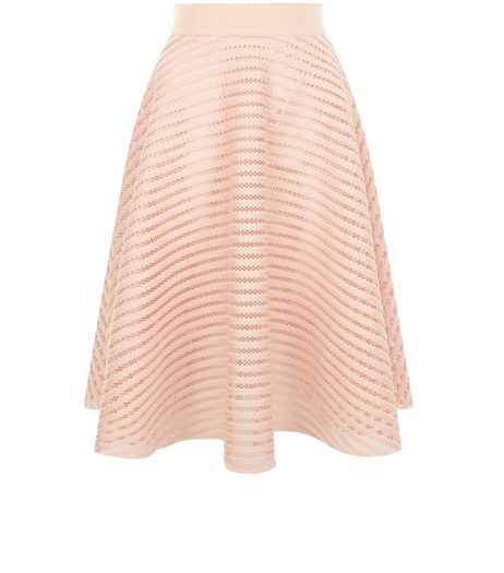 Shell Pink Mesh Stripe Midi Skirt | New Look