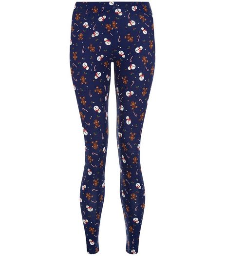 Teens Blue Snowman Gingerbread Man Print Leggings | New Look