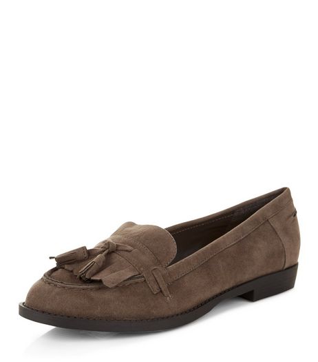 Dark Grey Fringed Tassel Loafers | New Look