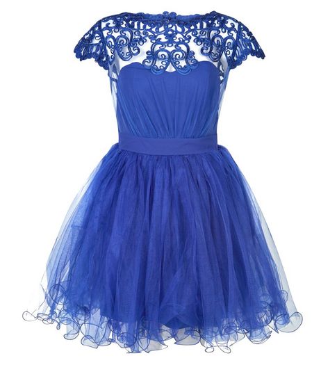 Laced in Love Blue Lace Mesh Panel Prom Dress | New Look