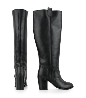 block heel knee high leather boots