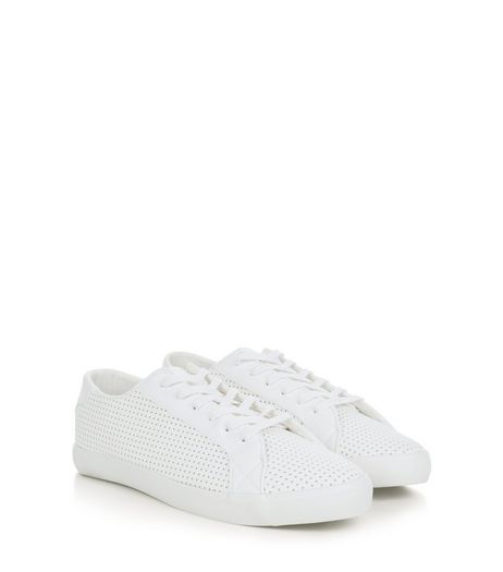 White Perforated Trainers | New Look