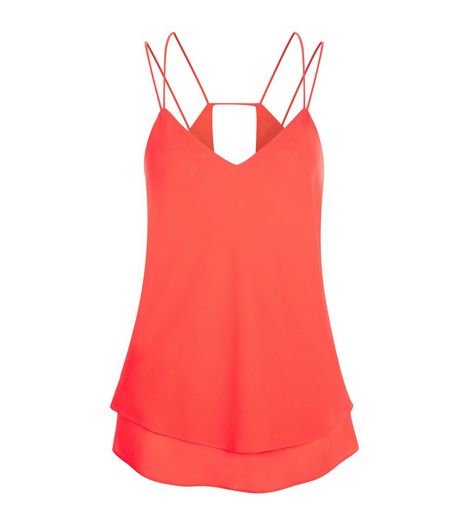 Bright Pink Double Strap Cut Out Back Cami | New Look