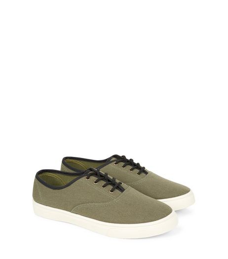Khaki Lace Up Plimsolls | New Look