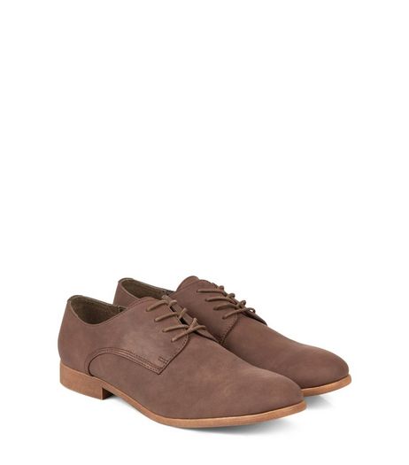Dark Brown Faux Nubuck Derby Shoes | New Look