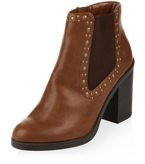 Tan Pin Stud Block Heel Chelsea Boots | New Look