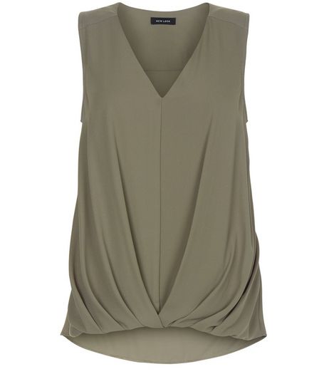 Khaki Tuck Front Bubble Hem Sleeveless Shell Top | New Look