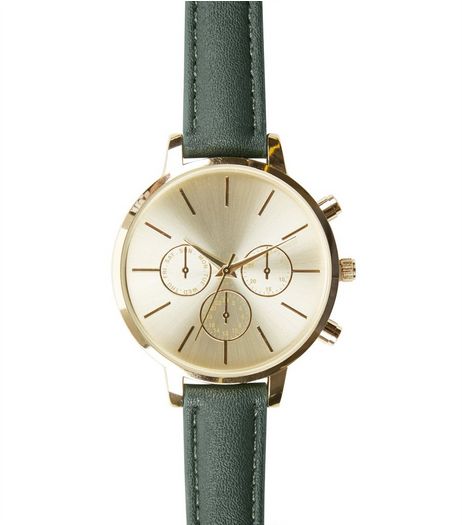 Green Leather-Look Strap Watch | New Look