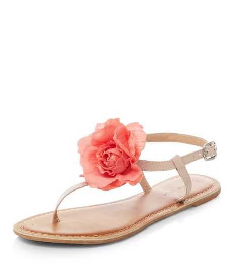 Stone Leather Flower Sandals | New Look
