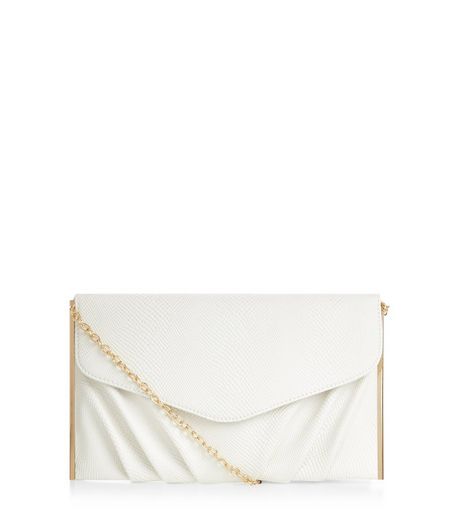 White Textured Metal Bar Trim Clutch | New Look
