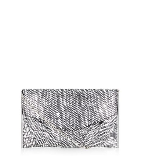 Silver Textured Metal Bar Trim Clutch | New Look