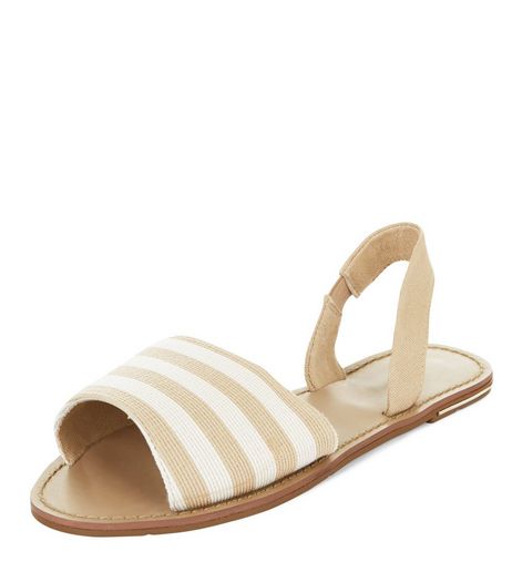 Cream Stripe Sling Back Sandals | New Look