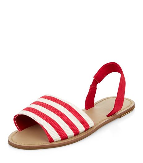 Red Stripe Sling Back Sandals | New Look