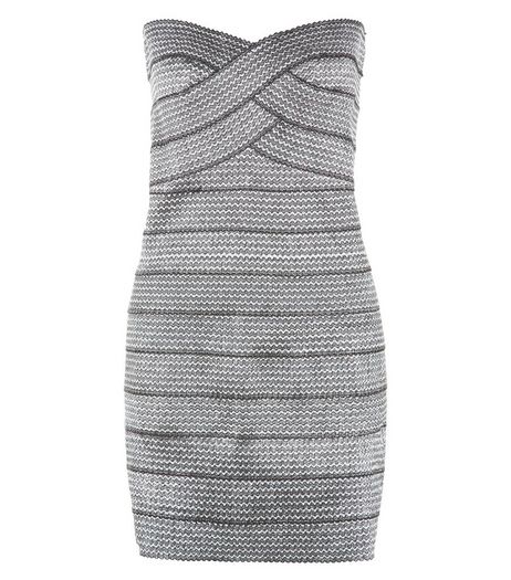 Blue Vanilla Silver Textured Bandeau Bodycon Dress | New Look