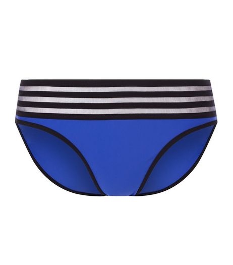 Blue Mesh Panel Strap Sports Bikini Bottoms | New Look