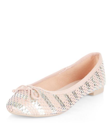 Stone Contrast Woven Metallic Ballet Pumps | New Look