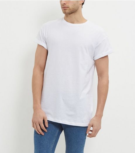 White Roll Sleeve T-Shirt | New Look