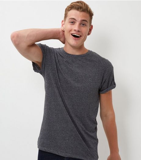 Dark Grey Roll Sleeve T-Shirt | New Look