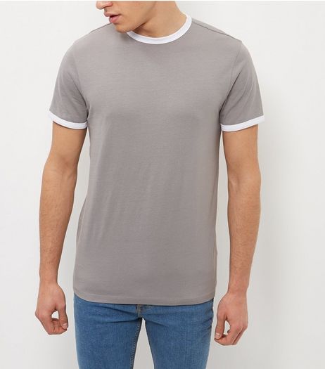 Grey Contrast Trim Crew Neck T-Shirt | New Look