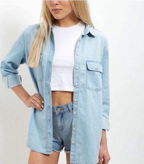 Light Blue Denim Oversized Long Sleeve Shirt | New Look