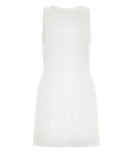White Contrast Waffle Texture Sleeveless Dress | New Look