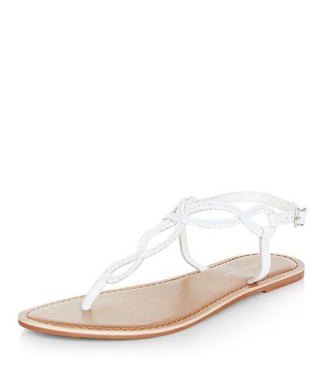 White Leather Twist Plait Sandals | New Look