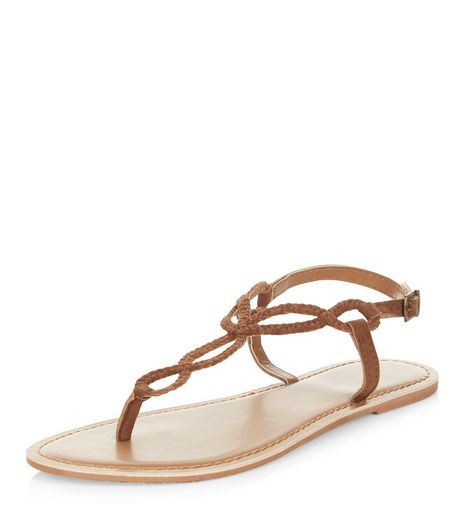Tan Leather Twist Plait Sandals | New Look