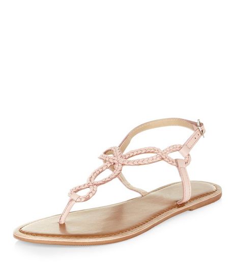 Pink Leather Twist Plait Sandals | New Look