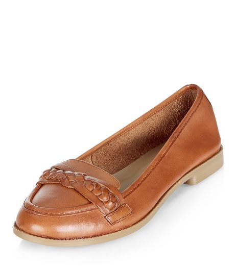 Tan Leather Woven Strap Loafers | New Look