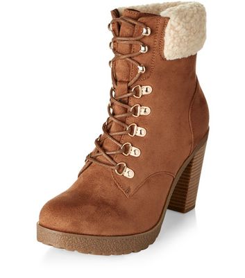 tan block heel boot