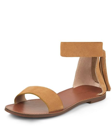 Tan Suede Tassel Back Ankle Strap Sandals | New Look