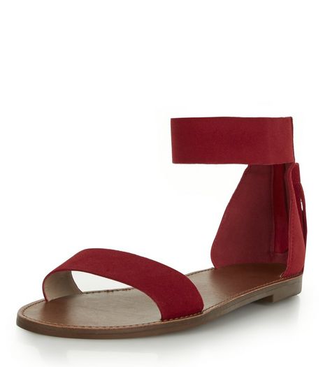 Red Suede Tassel Back Ankle Strap Sandals | New Look