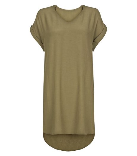 Apricot Khaki V Neck Tunic Dress | New Look