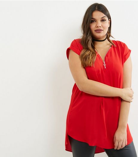 Curves Red Zip Front Tunic | New Look
