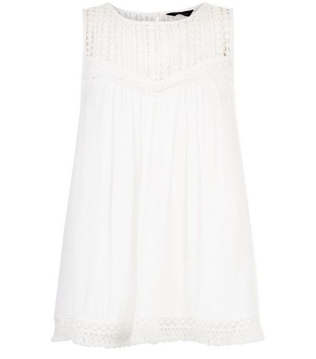 Cream Crochet Panle Sleeveless Top | New Look