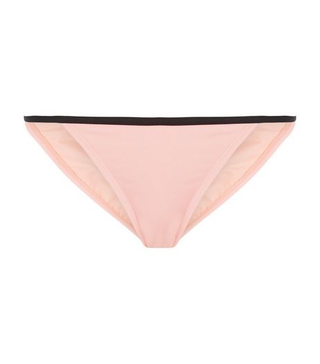 Pink Contrast Trim Bikini Bottoms | New Look
