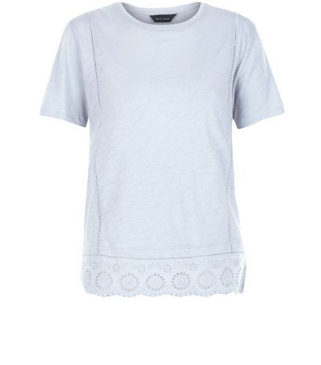 Light Blue Crochet Hem T-Shirt | New Look
