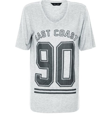 Grey East Coast 90 V Neck Baseball T-Shirt | New Look
