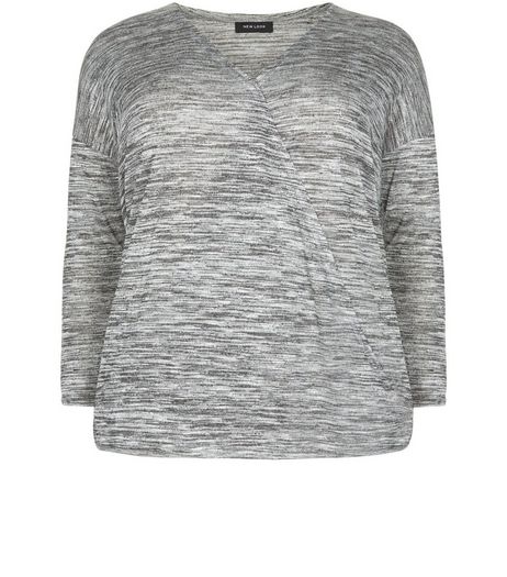 Curves Grey Fine Knit Wrap Front Top | New Look