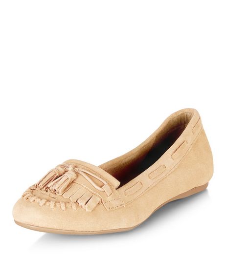 Stone Leather Fringe Tassel Front Moccasins | New Look