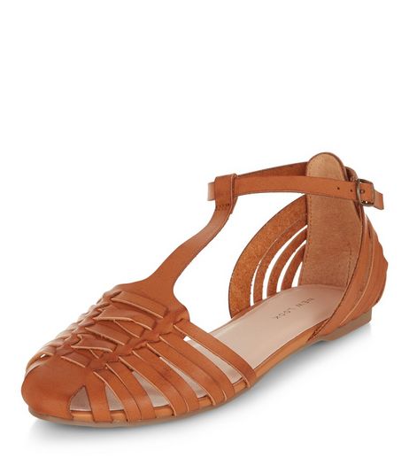 Tan Woven T-Bar Sandals | New Look