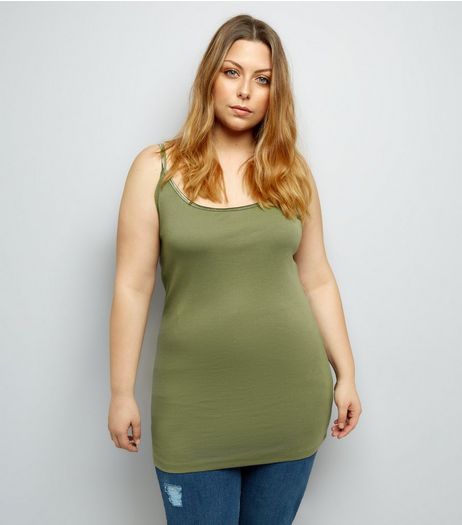 Curves Khaki Scoop Neck Shoestring Vest | New Look
