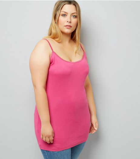 Curves Bright Pink Scoop Neck Shoestring Vest | New Look