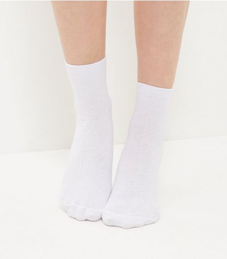 White Cable Knit Socks | New Look