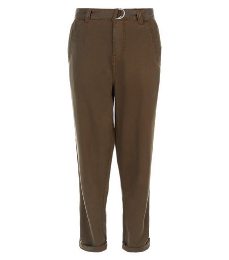 Khaki D-Ring Belted Roll Up Trousers | New Look